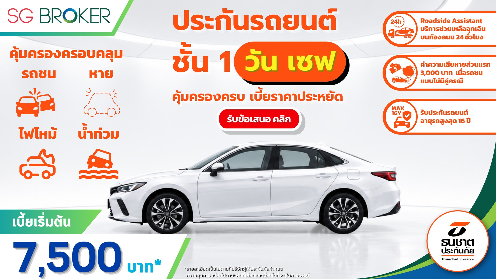 ประกันภัยรถยนต์ ชั้น 1 วัน เซฟ เบี้ยเริ่มต้น 7,500 บาท
